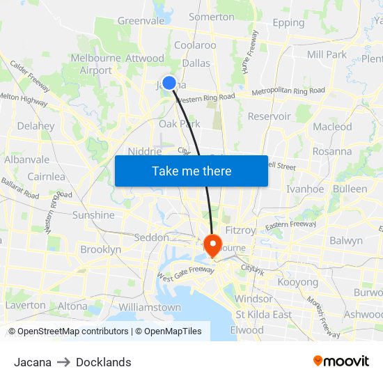 Jacana to Docklands map