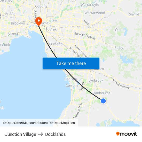 Junction Village to Docklands map