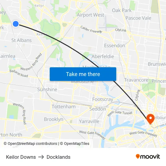 Keilor Downs to Docklands map