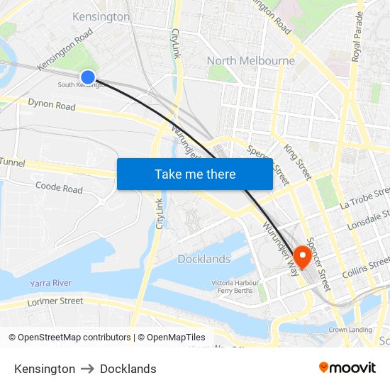 Kensington to Docklands map