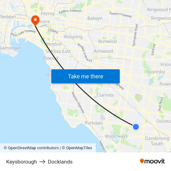 Keysborough to Docklands map