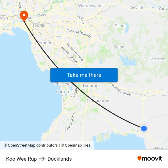 Koo Wee Rup to Docklands map