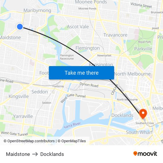 Maidstone to Docklands map