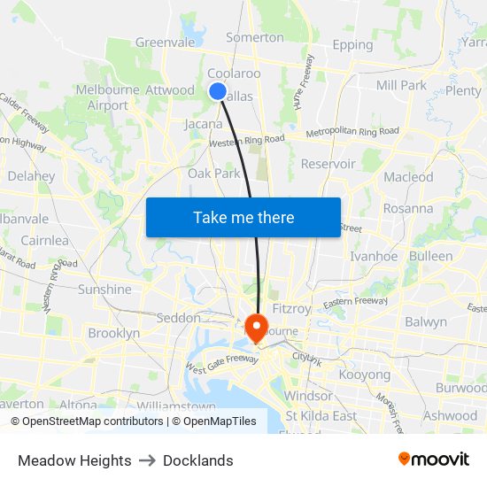 Meadow Heights to Docklands map