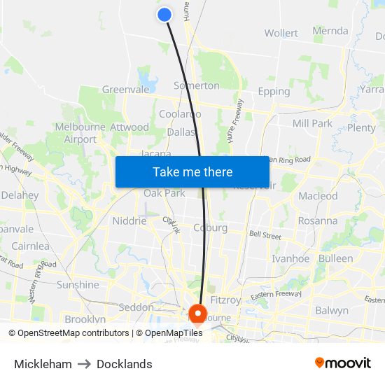 Mickleham to Docklands map