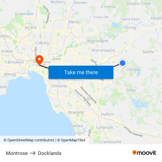 Montrose to Docklands map