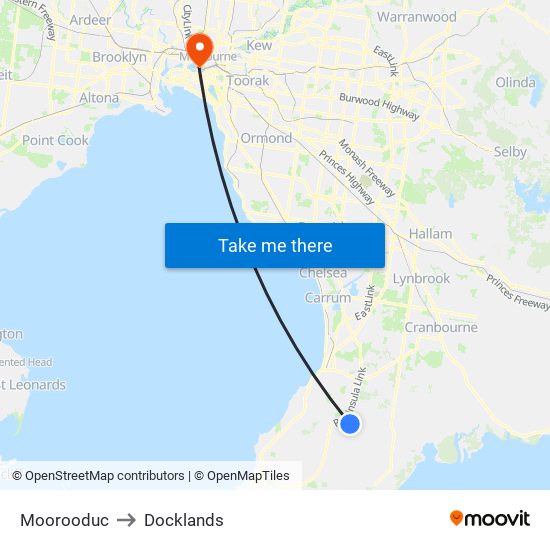 Moorooduc to Docklands map