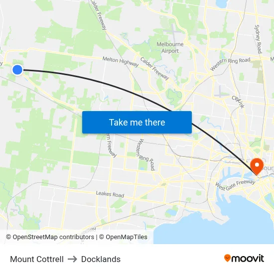 Mount Cottrell to Docklands map