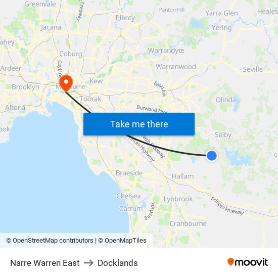 Narre Warren East to Docklands map