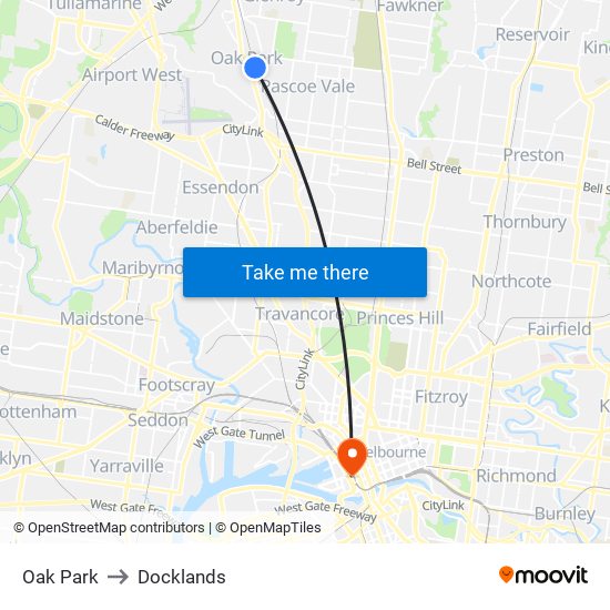 Oak Park to Docklands map