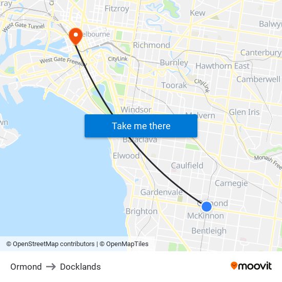 Ormond to Docklands map