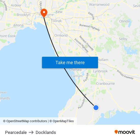 Pearcedale to Docklands map