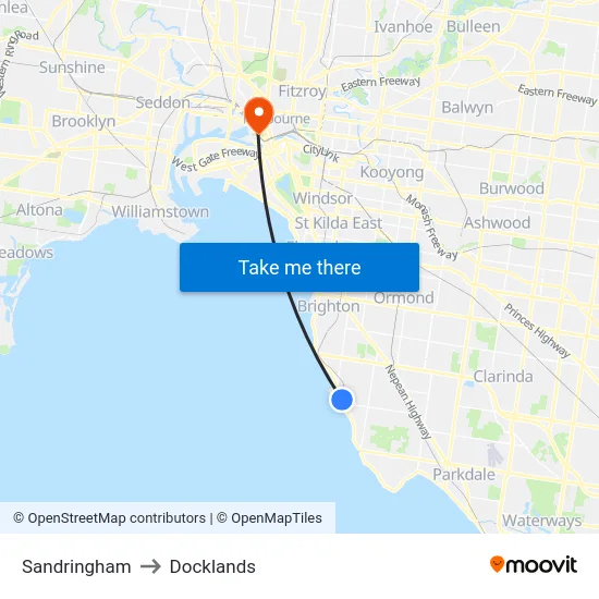 Sandringham to Docklands map