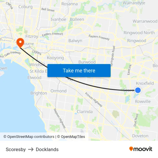 Scoresby to Docklands map