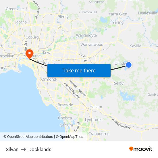 Silvan to Docklands map