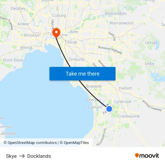 Skye to Docklands map