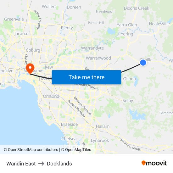 Wandin East to Docklands map