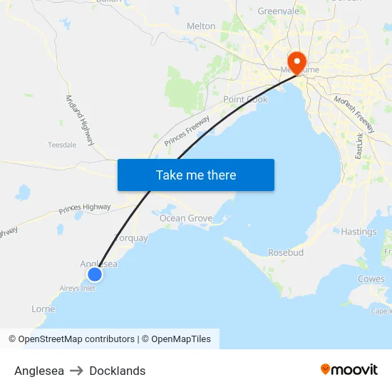 Anglesea to Docklands map