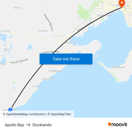 Apollo Bay to Docklands map