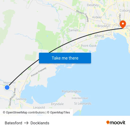 Batesford to Docklands map