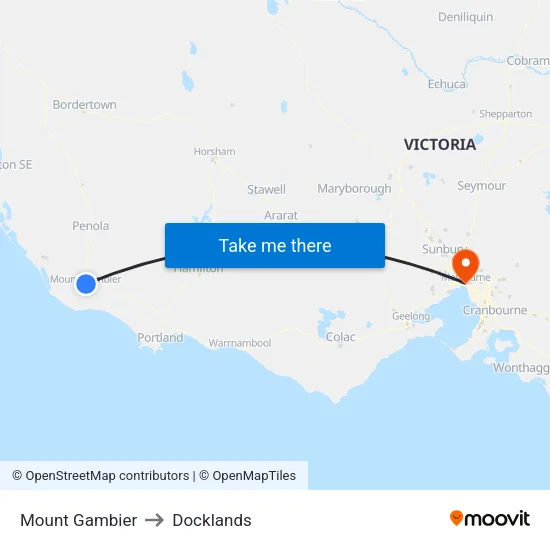 Mount Gambier to Docklands map