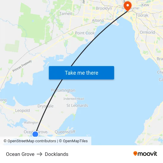 Ocean Grove to Docklands map