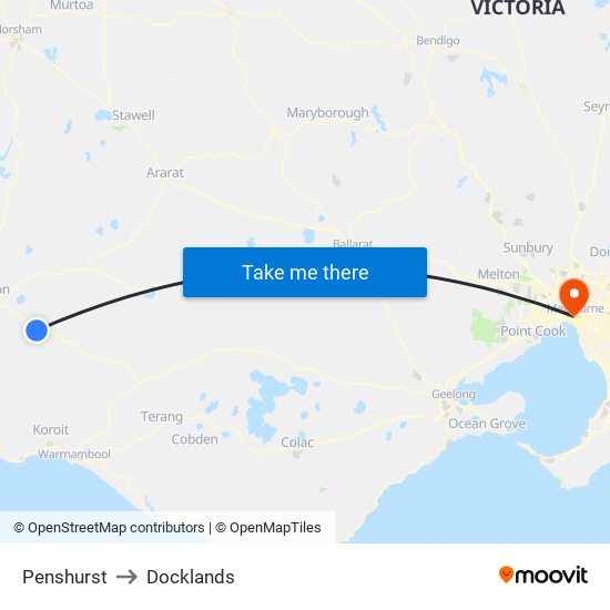 Penshurst to Docklands map