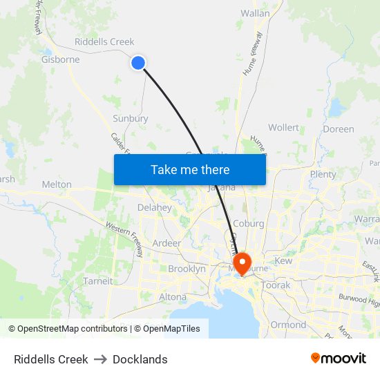 Riddells Creek to Docklands map