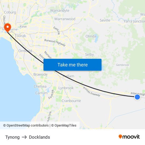 Tynong to Docklands map