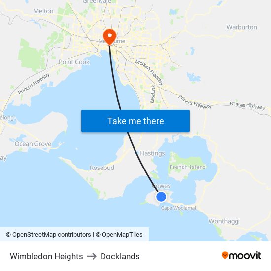 Wimbledon Heights to Docklands map