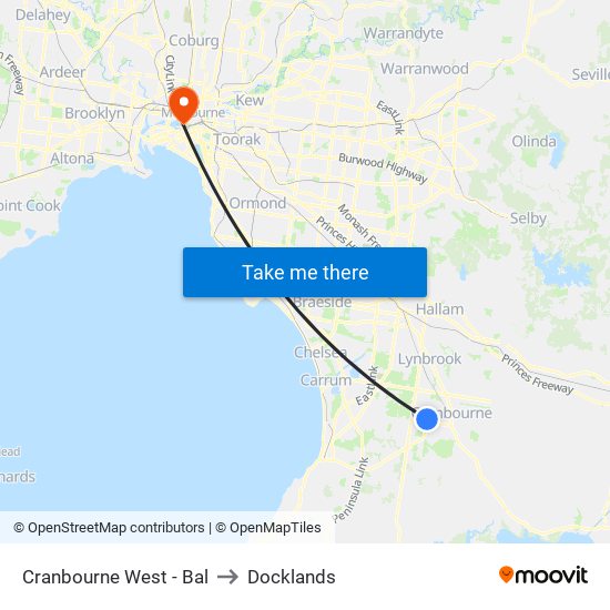 Cranbourne West - Bal to Docklands map