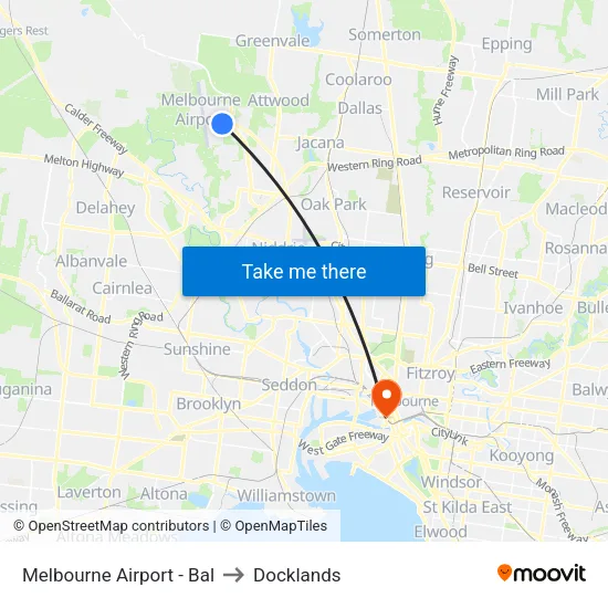 Melbourne Airport - Bal to Docklands map
