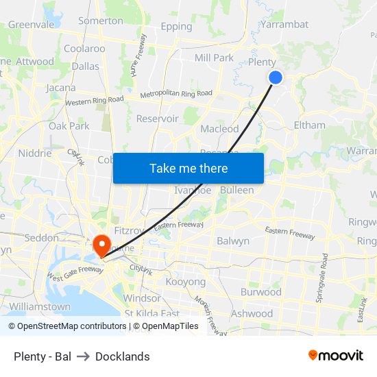Plenty - Bal to Docklands map