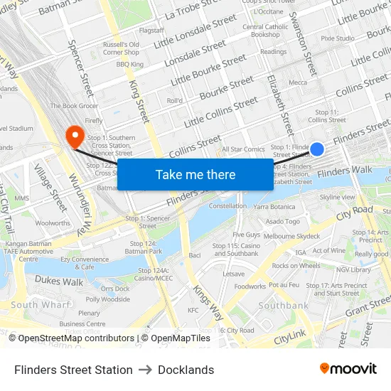 Flinders Street Station to Docklands map