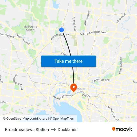 Broadmeadows Station to Docklands map