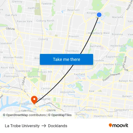 La Trobe University to Docklands map