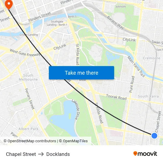 Chapel Street to Docklands map