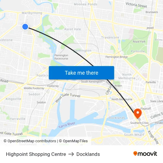 Highpoint Shopping Centre to Docklands map