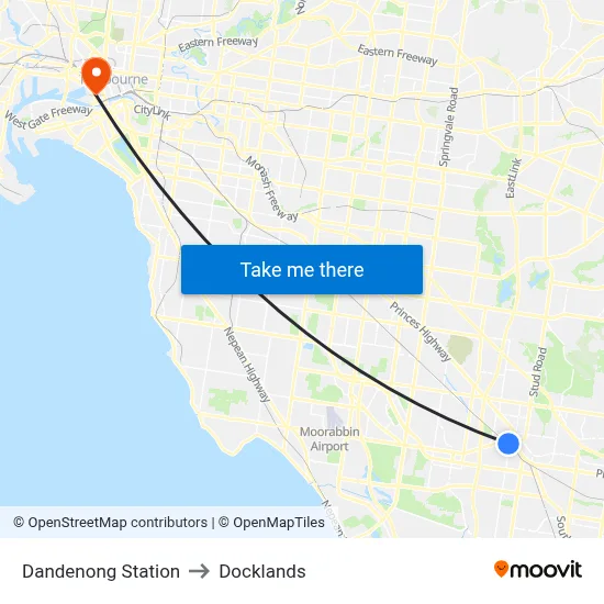 Dandenong Station to Docklands map