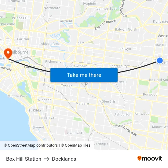 Box Hill Station to Docklands map