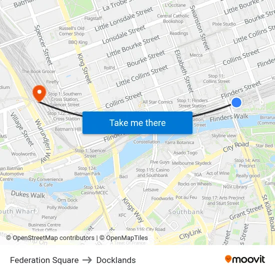 Federation Square to Docklands map