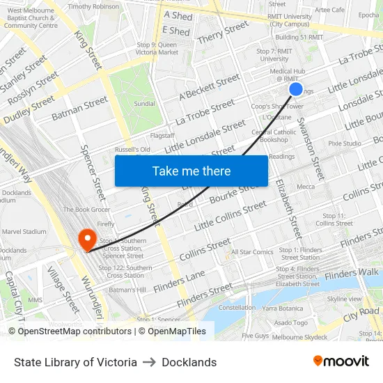 State Library of Victoria to Docklands map