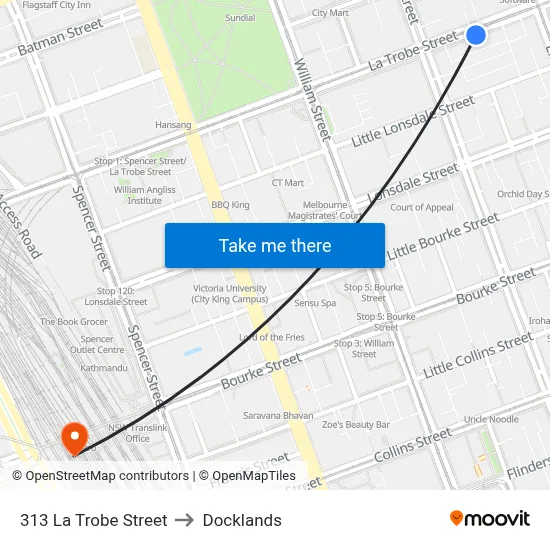 313 La Trobe Street to Docklands map