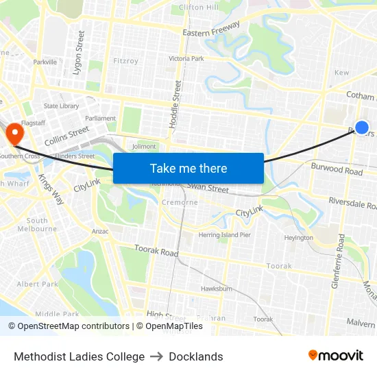 Methodist Ladies College to Docklands map