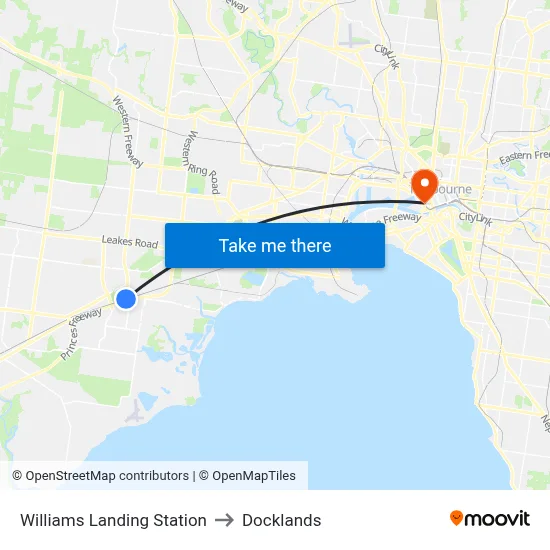 Williams Landing Station to Docklands map