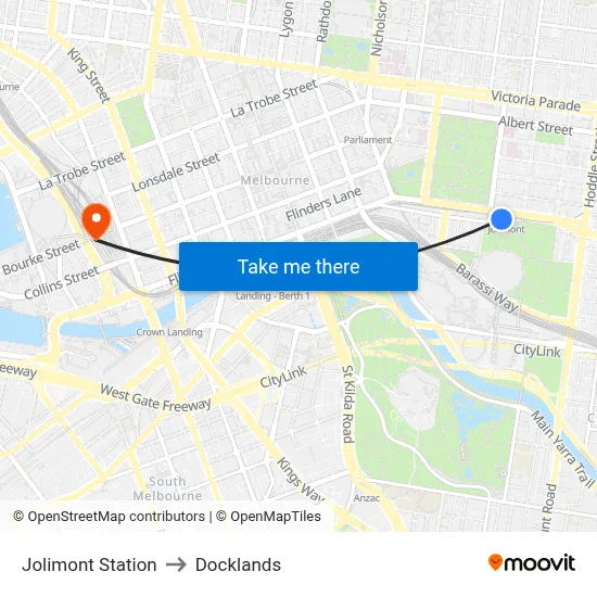 Jolimont Station to Docklands map