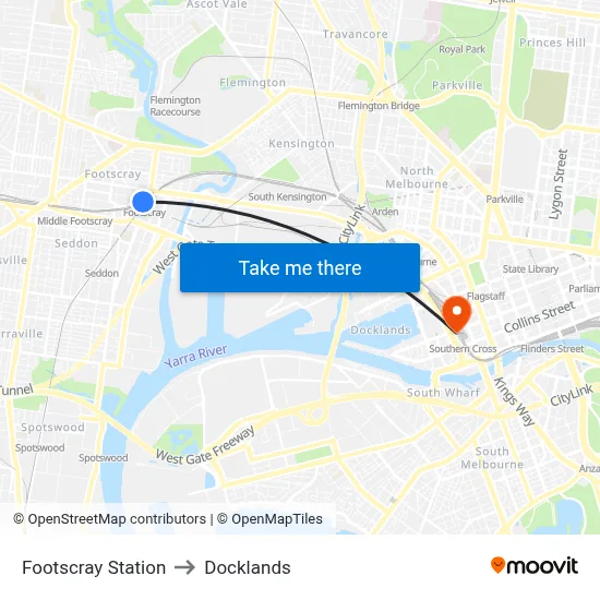 Footscray Station to Docklands map