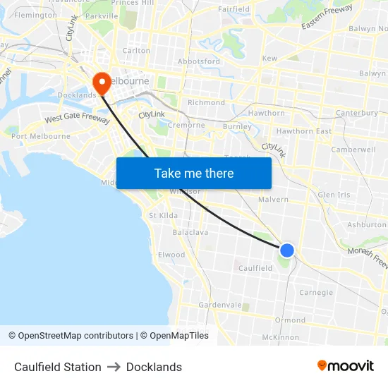 Caulfield Station to Docklands map