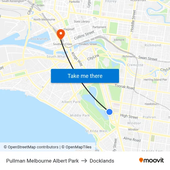 Pullman Melbourne Albert Park to Docklands map