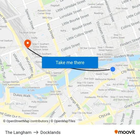 The Langham to Docklands map